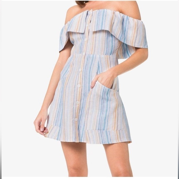 New! Reformation Landy Striped Linen Mini Dress 🌻 Sz 8 - Picture 3 of 8